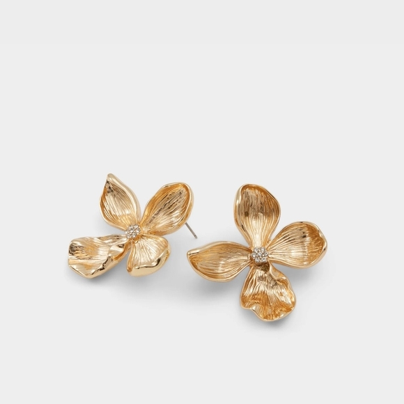 Aldo Jewelry - Aldo Gold Petal Floral Stud Earrings Comes W Accessory Pouch